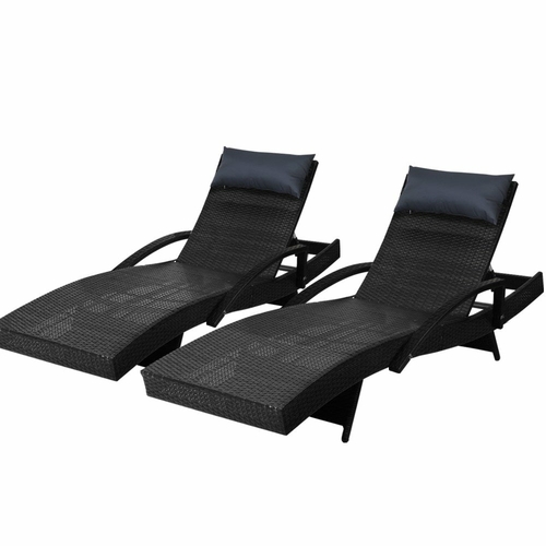 FF-LOUNGE-ARM-P-BKX2-00.jpg Gardeon Set of 2 Sun Lounge Outdoor Furniture Wicker Lounger Rattan - Image 1