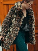Leopard Print Faux Fur Coat Women 2022 Winter Long Sleeve Turn-down - Image 3