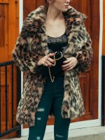 Leopard Print Faux Fur Coat Women 2022 Winter Long Sleeve Turn-down - Image 5