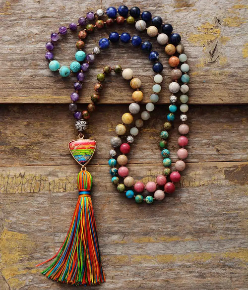 H1c2ba7532e4246ebb18d7d3ea730b1192-1.jpg 7 Chakra Triangle Charm Tassel Necklace - Image 1
