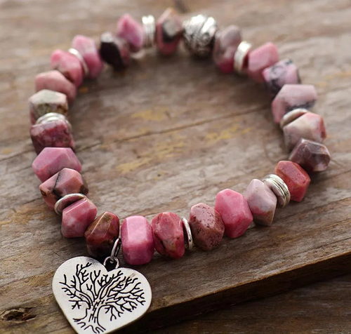 H44ad08a19af44f08b1a56ce78ed7871c3.jpg Tree of Life Rhodonite Stretch Bracelet - Image 1