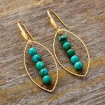 Gold Leaf Turquoise Dangle Earrings - Image 4