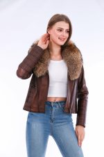Ravenna Leather Biker Jacket - Brown - Image 3