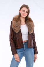 Ravenna Leather Biker Jacket - Brown - Image 4