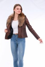 Ravenna Leather Biker Jacket - Brown - Image 5