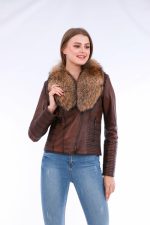 Ravenna Leather Biker Jacket - Brown - Image 6