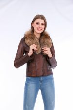 Ravenna Leather Biker Jacket - Brown - Image 7