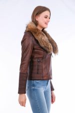 Ravenna Leather Biker Jacket - Brown - Image 8