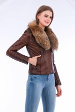 Ravenna Leather Biker Jacket - Brown - Image 9
