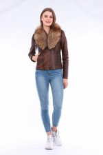 Ravenna Leather Biker Jacket - Brown - Image 10