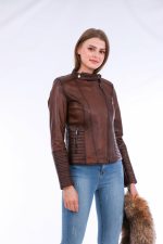 Ravenna Leather Biker Jacket - Brown - Image 11
