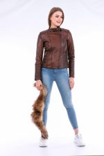 Ravenna Leather Biker Jacket - Brown - Image 12