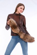 Ravenna Leather Biker Jacket - Brown - Image 13