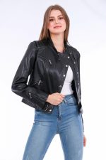 Rovigo Leather Biker Jacket - Black - Image 2