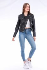 Rovigo Leather Biker Jacket - Black - Image 3