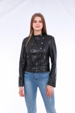 Rovigo Leather Biker Jacket - Black - Image 7