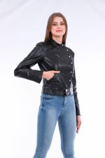Rovigo Leather Biker Jacket - Black - Image 9