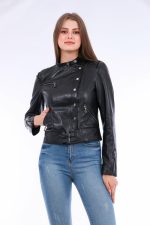 Rovigo Leather Biker Jacket - Black - Image 11