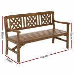 Gardeon Wooden Garden Bench 3 Seat Patio Furniture Timber Outdoor - Image 2