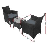Gardeon 3PC Outdoor Bistro Set Patio Furniture Wicker Setting Chairs