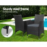 Gardeon 3PC Outdoor Bistro Set Patio Furniture Wicker Setting Chairs - Image 2