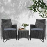 Gardeon 3PC Outdoor Bistro Set Patio Furniture Wicker Setting Chairs - Image 6