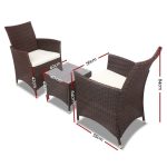 Gardeon 3PC Outdoor Bistro Set Patio Furniture Wicker Setting Chairs