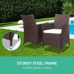 Gardeon 3PC Outdoor Bistro Set Patio Furniture Wicker Setting Chairs - Image 4