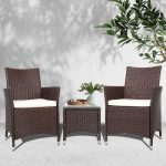 Gardeon 3PC Outdoor Bistro Set Patio Furniture Wicker Setting Chairs - Image 6