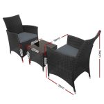 Gardeon 3PC Outdoor Bistro Set Patio Furniture Wicker Chairs Table