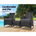 Gardeon 3PC Outdoor Bistro Set Patio Furniture Wicker Chairs Table - Image 2