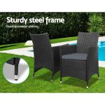 Gardeon 3PC Outdoor Bistro Set Patio Furniture Wicker Chairs Table - Image 3