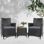 Gardeon 3PC Outdoor Bistro Set Patio Furniture Wicker Chairs Table - Image 6