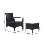 Gardeon 3PC Outdoor Bistro Set Patio Furniture Wicker Setting Chairs