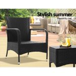 Gardeon 3PC Outdoor Bistro Set Patio Furniture Wicker Setting Chairs - Image 4