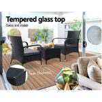 Gardeon 3PC Outdoor Bistro Set Patio Furniture Wicker Setting Chairs - Image 5