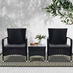 Gardeon 3PC Outdoor Bistro Set Patio Furniture Wicker Setting Chairs - Image 6