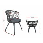 Gardeon 3PC Bistro Set Outdoor Furniture Rattan Table Chairs Patio