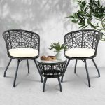 Gardeon 3PC Bistro Set Outdoor Furniture Rattan Table Chairs Patio - Image 6