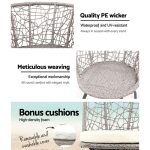 Gardeon 3PC Bistro Set Outdoor Furniture Rattan Table Chairs Patio - Image 3