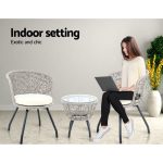 Gardeon 3PC Bistro Set Outdoor Furniture Rattan Table Chairs Patio - Image 5