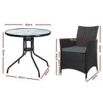 Gardeon 3PC Bistro Set Outdoor Furniture Rattan Table Chairs Cushion