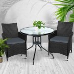 Gardeon 3PC Bistro Set Outdoor Furniture Rattan Table Chairs Cushion - Image 6