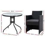 Gardeon 3PC Bistro Set Outdoor Furniture Rattan Table Chairs Cushion