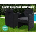 Gardeon 3PC Bistro Set Outdoor Furniture Rattan Table Chairs Cushion - Image 3