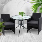 Gardeon 3PC Bistro Set Outdoor Furniture Rattan Table Chairs Cushion - Image 6