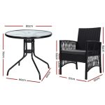 Gardeon 3PC Bistro Set Outdoor Furniture Rattan Table Chairs Cushion