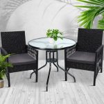 Gardeon 3PC Bistro Set Outdoor Furniture Rattan Table Chairs Cushion - Image 6