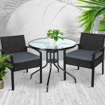 Gardeon 3PC Bistro Set Outdoor Furniture Rattan Table Chairs Cushion - Image 6