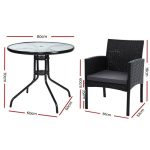 Gardeon 3PC Bistro Set Outdoor Furniture Rattan Table Chairs Cushion